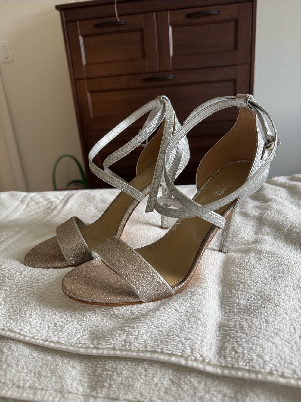 Metallic Silver Strappy High Heel Sandals